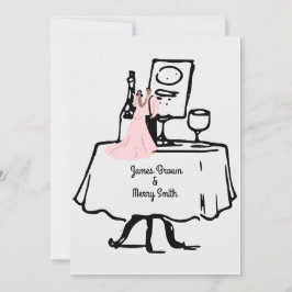 Rosa Bride and Groom Bord Black and White Bröllop Inbjudningar