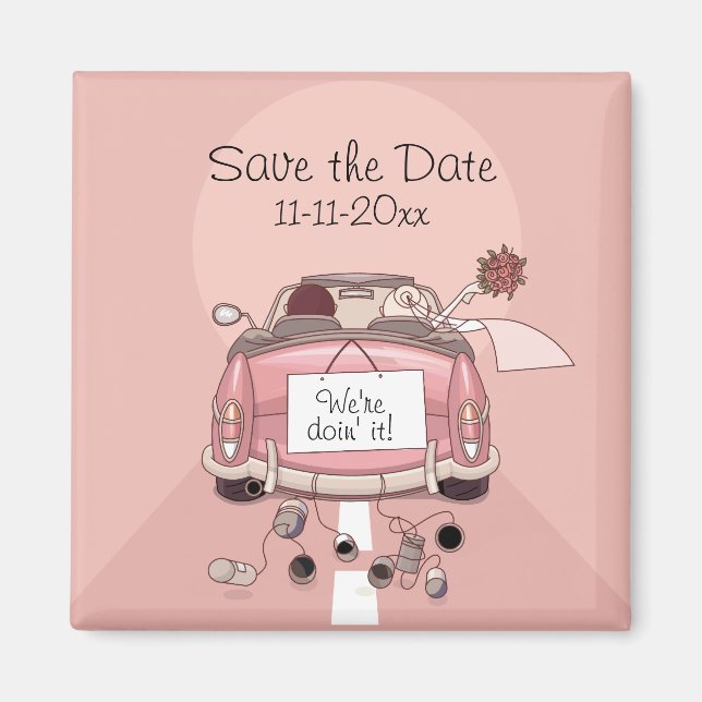 Rosa Bride and Groom Getaway car "Save the Date" Magnet (Framsidan)