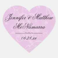 Rosa Bride Groom Namn Hart-Shaped Bröllop Sticker