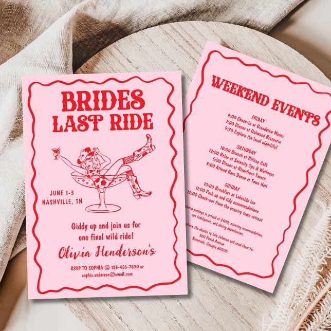Rosa Brides Last Ride Bachelorette Party Inbjudningar (Skapare uppladdad)