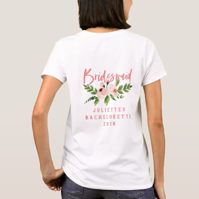  rosa bridesaid blommigt vattencolor t-shirt (Baksida)