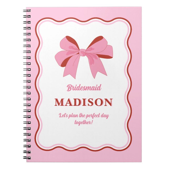Rosa Bridesmaid Bachelorette Anteckningsbok (Framsidan)