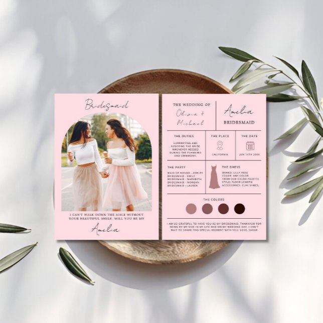 Rosa Bridesmaid Frieri & Maid of honor Card Inbjudningar (Pink Bridesmaid Proposal & Maid of Honor Card)