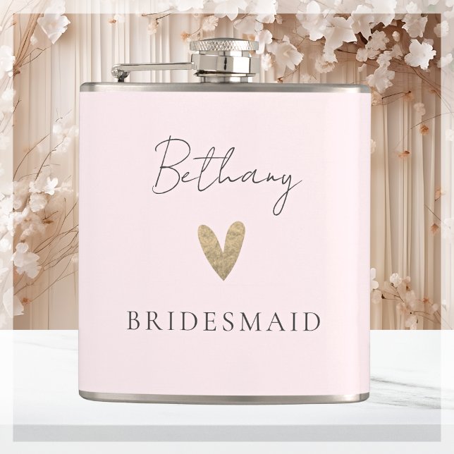 Rosa Bridesmaid Heart Modern Script Fickplunta (Skapare uppladdad)