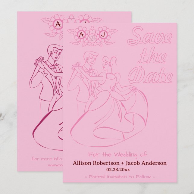 Rosa Bright & fet bröllop spara datum Datumet (Fram/baksida)