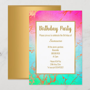 ROSA BRIGHT MARBLE GULD TILLFÄLLEN BIRTHDAY INBJUDNINGAR