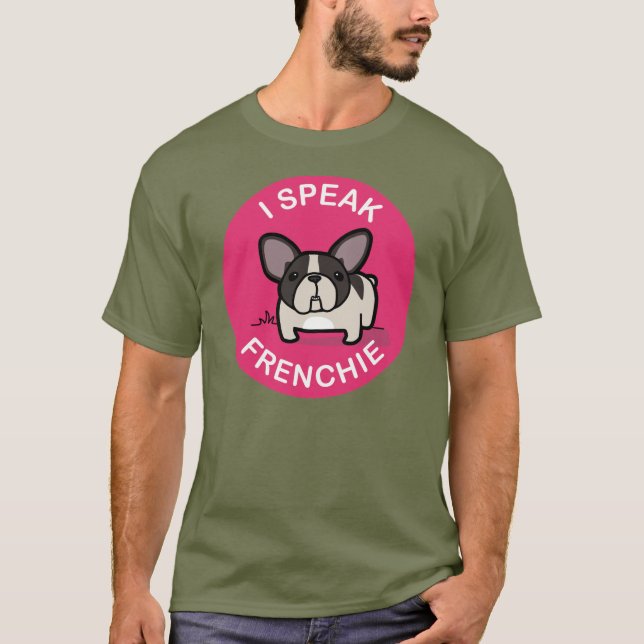 Rosa Brindle Pied talar jag Frenchie Tee Shirt (Framsida)