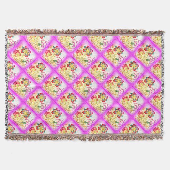 rosa, broderad handflatan träd-täckfilt mysfilt (Framsidan)