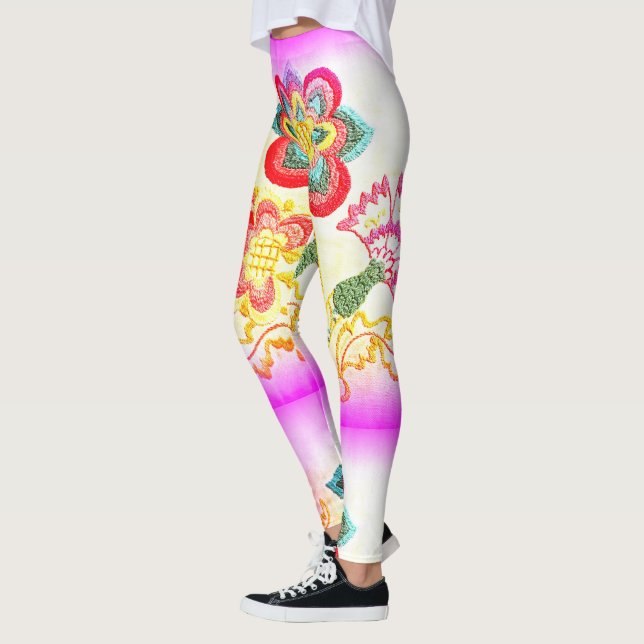 rosa broderade handflatan träd leggings (Vänster)