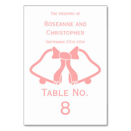 Rosa Bröllop Bordsnummer Card Klockor och band