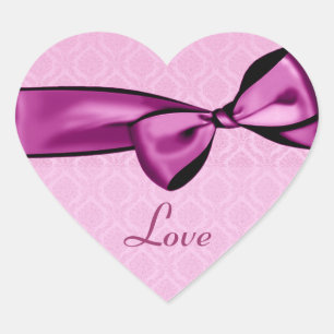 ROSA Bröllop Bow Damask Heart Sticker Hjärtformat Klistermärke