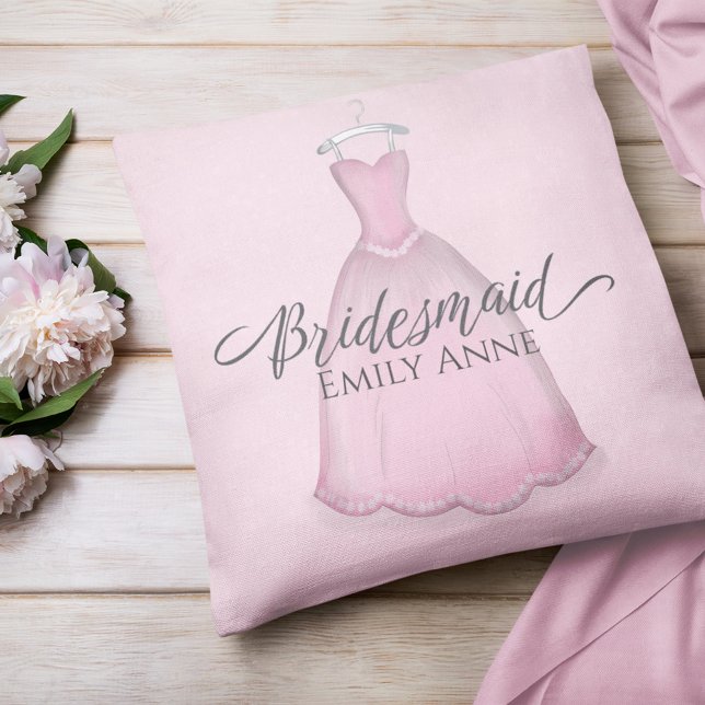 Rosa Bröllop Bridesmaid Watercolor Dress Kudde (Skapare uppladdad)