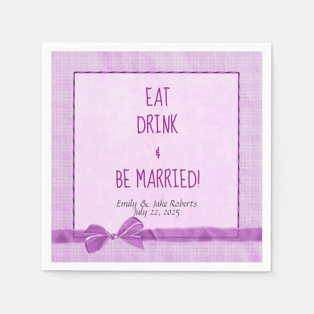 rosa bröllop bugar gräns med ram pappersservett (Framsidan)