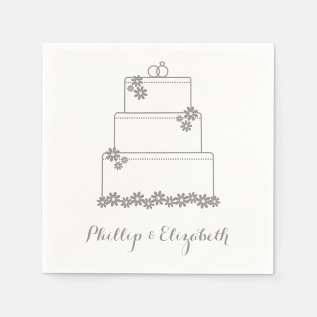 Rosa Bröllop Cake Recept Dessert Napkins Pappersservett (Framsidan)