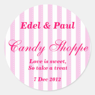 Rosa Bröllop Candy Shoppe Sticker Runt Klistermärke