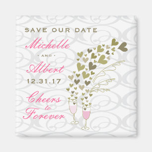 Rosa Bröllop Champagne Cheers Chic Spara datum Magnet