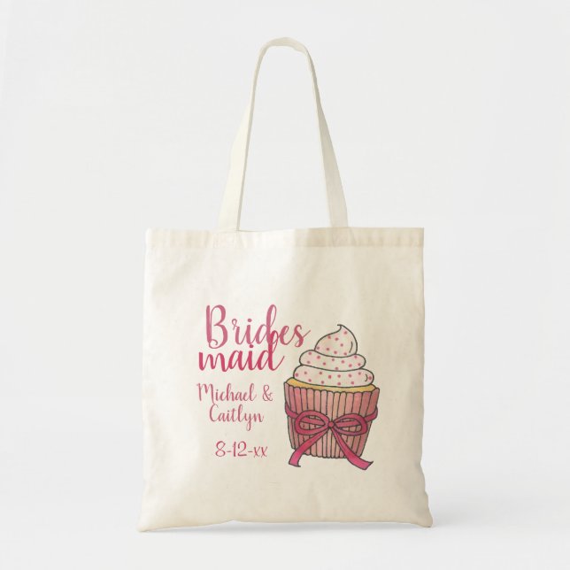 Rosa Bröllop Cupkaka Bridesmaid Tote Tygkasse (Framsidan)