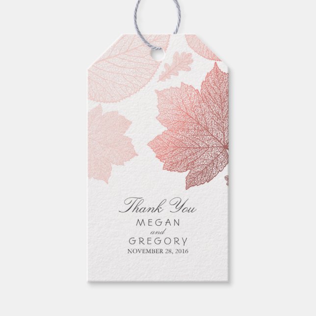 Rosa bröllop för bladguldvitnedgång presentetikett (Framsidan)