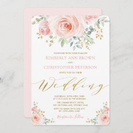 Rosa bröllop för nätt blommigt för inbjudningar