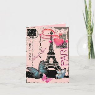 rosa bröllop för paris eiffel torndestination tack kort