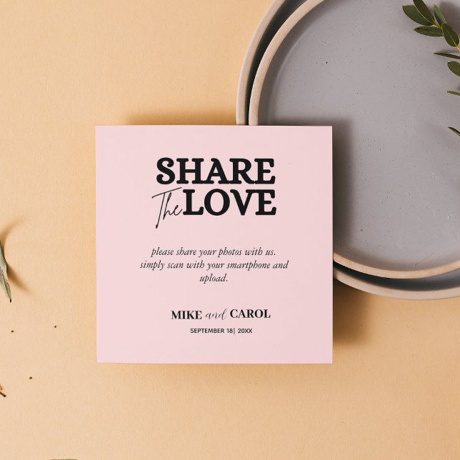 Rosa  Bröllop-fotodelning med QR-kod Fyrkantigt Visitkort (Skapare uppladdad)