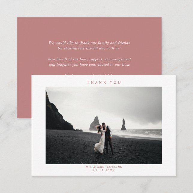 Rosa Bröllop-fototackkort Tack Kort (Fram/baksida)