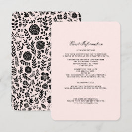 Rosa | Bröllop-informationskort för svart Blommig Tilläggskort