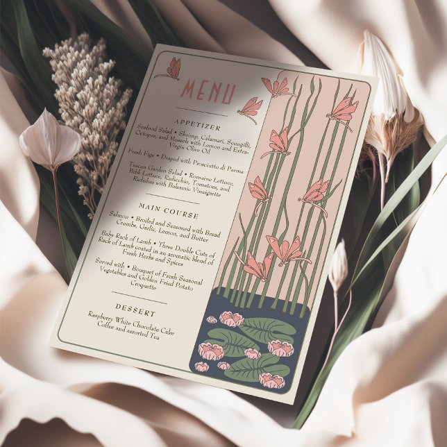 Rosa Bröllop Menu Victorian Dreams Dragonflies Inbjudningar (Skapare uppladdad)