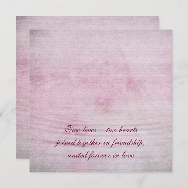 rosa bröllop orchid bouquet med krusning inbjudningar (Fram/baksida)