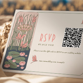 Rosa Bröllop OSA QR-kod Vintage Art nouveau Inbjudningar