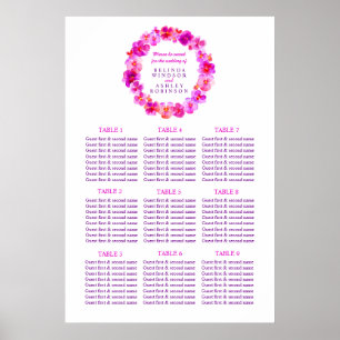 Rosa Bröllop, sätet Bord Planner 1-9 bord Poster