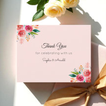 Rosa Bröllop Tack Blommigt Note Card