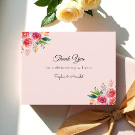 Rosa Bröllop Tack Blommigt Note Card Anteckningskort