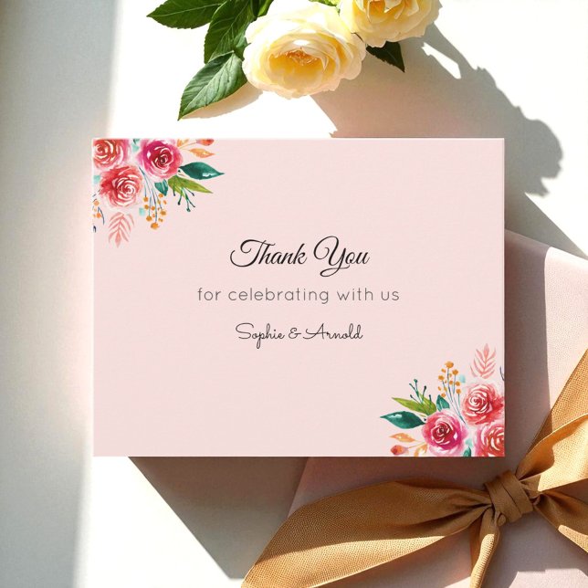 Rosa Bröllop Tack Blommigt Note Card Anteckningskort (Skapare uppladdad)