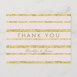 Rosa Bröllop Tack Postcard Gold Foil Effect Vykort