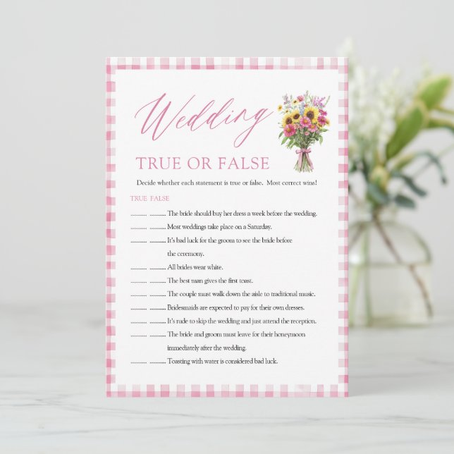 Rosa bröllop True or False Brudtuppespel Inbjudningar (Stående Fram)