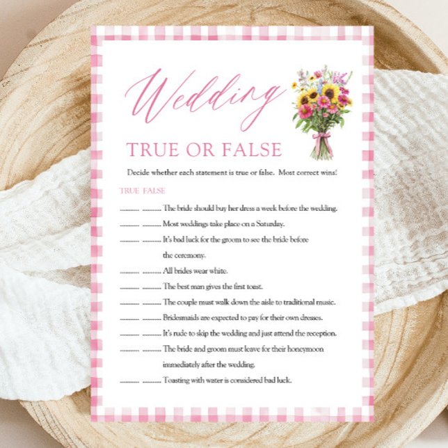 Rosa bröllop True or False Brudtuppespel Inbjudningar (Pink Wedding True or False Bridal Shower Game)
