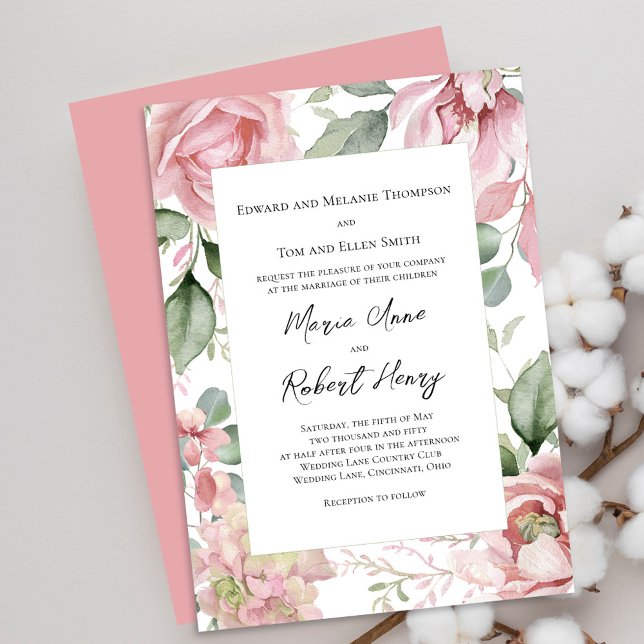  Rosa Bröllop VattenfärgsfärgBlommigt Inbjudningar (Blush pink floral wedding invitations. )