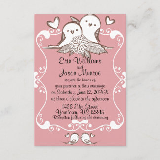 Rosa bröllopinbjudan för Lovebirds Inbjudningar
