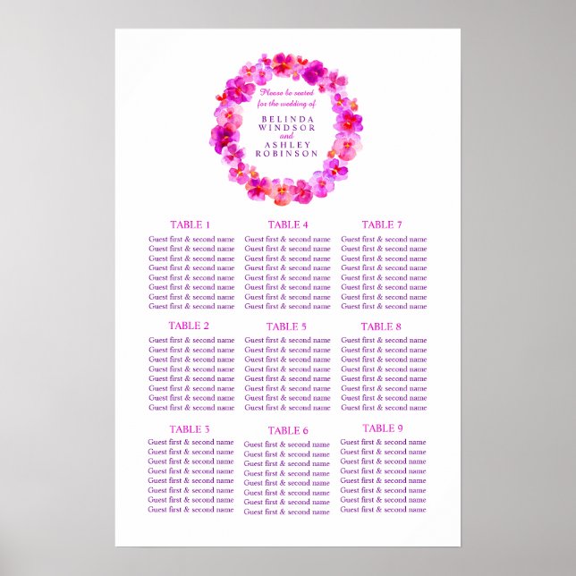 Rosa bröllopsbord Planerare 1-9 bord Poster (Framsidan)