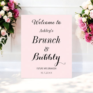 Rosa bröllopsbrunch bubblig välkomstskylt poster