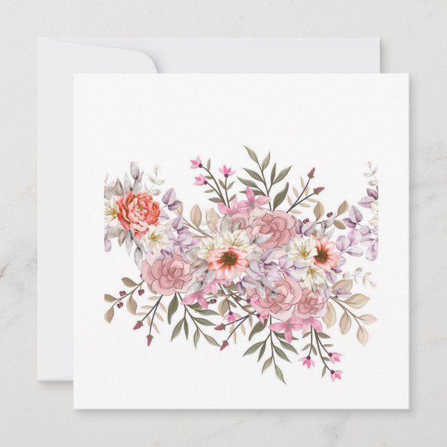 Rosa bröllopsbukett inbjudningar (Framsida)
