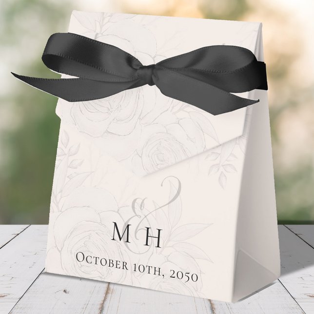 Rosa  Bröllopsbuketter Botaniskt typsnitt Presentaskar (Elegant floral blush monogram favor box with calligraphy ampersand,)