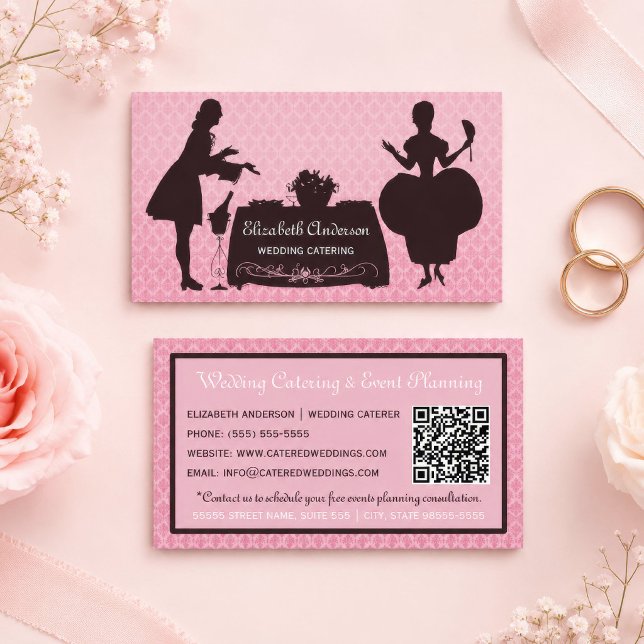 Rosa bröllopscatering Silhuett Visitkort (Skapare uppladdad)