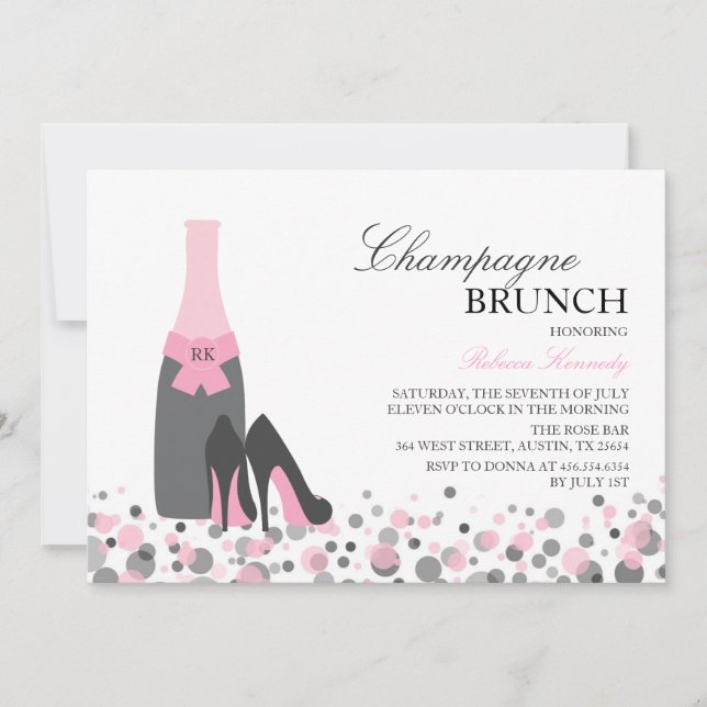 Rosa bröllopsdusch Champagne Brunch-inbjudan Inbjudningar (Framsida)