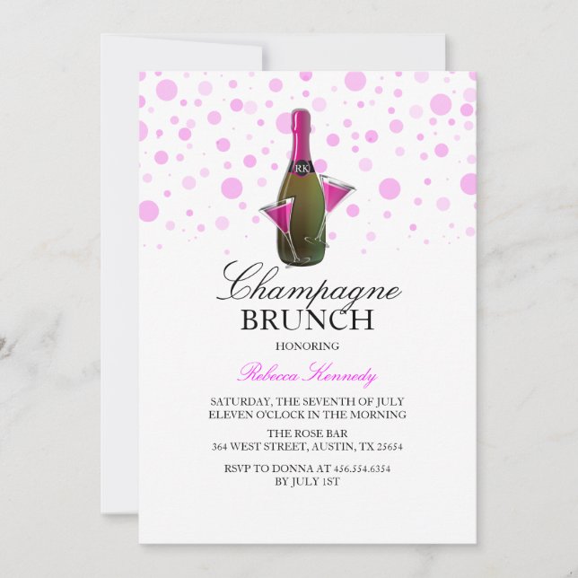 Rosa bröllopsdusch Champagne Brunch-inbjudan Inbjudningar (Framsida)