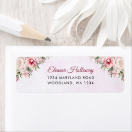 Rosa bröllopsdusch med blommor returadress etikett