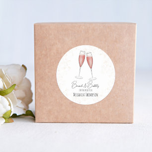Rosa bröllopsduschbrunch och bubblig vattenfärg runt klistermärke
