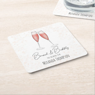 Rosa bröllopsduschbrunch och bubblig vattenfärg underlägg papper kvadrat