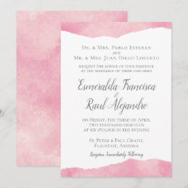 Rosa Bröllopsinbjudan för bomullsgodis i vattenfär Inbjudningar